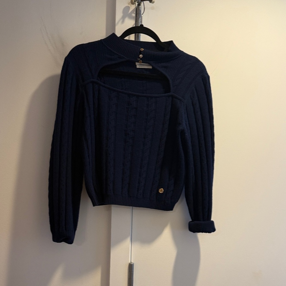 Elegant Navy Cable Knit Sweater